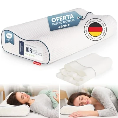 Imagen de Blumtal Almohada Cervical de Espuma viscoelástica ortopédica con Funda Lavable, cojín para Dormir Lado Regulable en Altura sin tumbonas Planas Lado, Espalda y Vientre