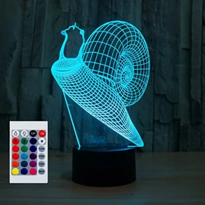 Imagen de SUPERHONGJIHAO Luz nocturna para niños, lámpara LED de caracol 3D con control remoto, 16 colores cambiantes, regalo cumpleaños niños