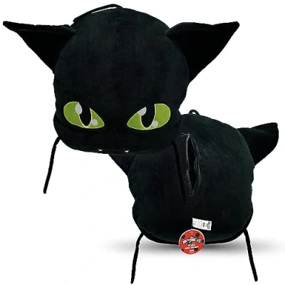 Imagen de Miraculous Ladybug Plagg Almohada de Peluche 40 cm, Juguete Extra Suave, para niños, con un Gran Bolsillo Secreto Cremallera en la Parte Trasera (Wyncor)