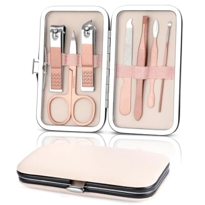 Imagen de AiQInu Set de Manicura y Pedicura, 7 Piezas Tijeras Uñas Pies con Bonita Caja, kit Cortauñas Profesional Acero Inoxidable, Herramientas, Regalo para Hombres Mujeres Amigos Padres