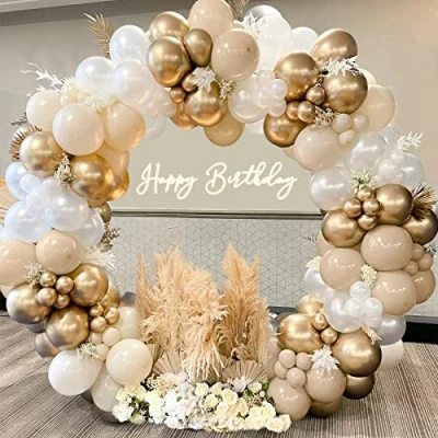 Imagen de Kit de arco globos, 147 piezas guirnalda globos color blanco arena con beige dorado para bodas bohemias, compromiso, revelación género