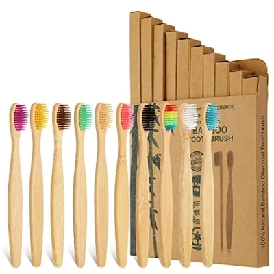 Imagen de tonyg p 10 cepillos de dientes bambú natural para niños, cerdas suaves, respetuosos con el medio ambiente, sin plástico, BPA, biodegradables