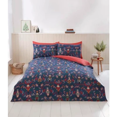 Imagen de Rapport Home Juego de Funda nórdica Microfibra con diseño Cascanueces navideño, tamaño King, Color Azul Marino