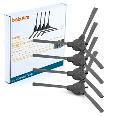 Imagen de BAKUUM Pack 4 cepillos, escobillas laterales, para Cecotec Conga Perfect&amp;Clean y Quick&amp;Clean (Vital Titanium). repuestos accesorios robot aspirador
