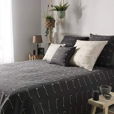 Imagen de COTON d&#039;intérieur Cubre Cama Individual 180 x 220 cm fileo Antracita
