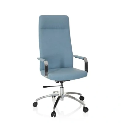 Imagen de hjh OFFICE 670975 Silla de Escritorio SARANTO Plus I Tela Azul Claro, Oficina Respaldo Alto, con Reposabrazos, Estilo Retro