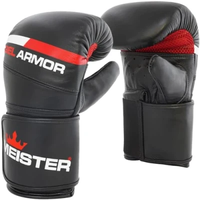 Imagen de Meister Gel Armor Guantes de Bolsa Cuero Grano Completo con Soporte Muñeca Negro Juvenil/Extra Pequeño (12oz)
