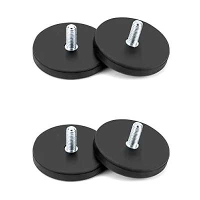 Imagen de QWORK Juego de 4 Base magnética caucho roscado exterior, Ø 43 mm con rosca exterior M6, imanes redondos goma, Fuerza 10kg