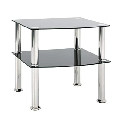 Imagen de HAKU Möbel Mesa auxiliar Acero inoxidable, negro, cristal de seguridad Dim.: AN 45 cm x AL 44 P cm, Estilo: Moderno