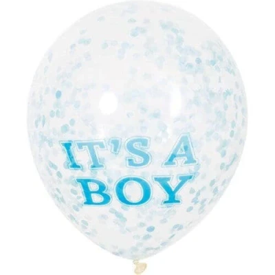 Imagen de Unique Paquete de 6 globos confetti para Baby Shower It&#039;s a Boy, color azul, 30 cm (58111)