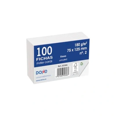 Imagen de Dohe 30368 Pack de 100 fichas lisas cartulina blanca, 180 g, nº 4, 125 x 200 mm