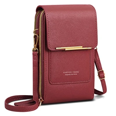 Imagen de AIFILLE Bolso Bandolera para Mujer Rojo, Telefono Movil con Ranuras Tarjetas/Cremallera y Correa Bolsos Cruzado Cuero PU de Hombro Pequeña