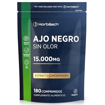 Imagen de Ajo Negro Cápsulas 15.000mg 180 Comprimidos Veganos Sin Olor ni Sabor Extracto de Fuente Natural Vitaminas, Antioxidantes y Flavonoides Horbaach