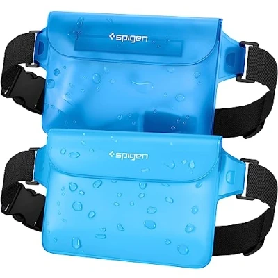 Imagen de Spigen Aqua Shield Bolsa Impermeable [2 Piezas], Riñonera Estanca con Cintura Ajustable para Playa, Piscina, Natación, Kayak, Pesca, Senderismo, etc Azul Mar
