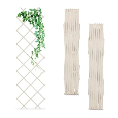 Imagen de Relaxdays Set 3 Guías Plantas Trepadoras, Celosías Extensibles, Enrejado Enredaderas Pared, 180 x 60 cm, Madera, Natural