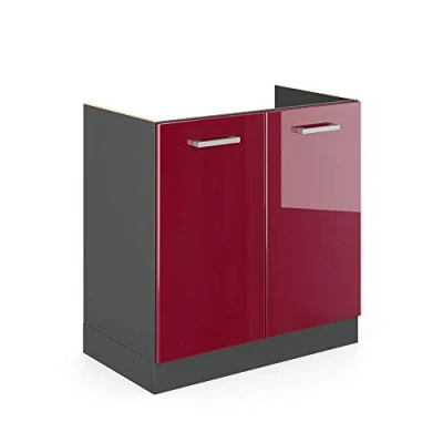 Imagen de Vicco Armario bajo para Fregadero R Line, Rojo Burdeos Alto Brillo/Antracita, 80 cm sin encimera