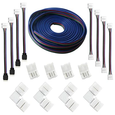 Imagen de RUNCCI YUN (5M Cable de extensión tira LED RGB 4 clavijas, kits conectores LED, en forma L para luz flexible 5050