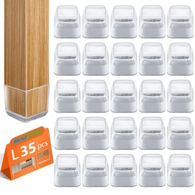 Imagen de 35pcs Protectores de Suelo para Patas Silla Cuadradas, Tapas Silicona pequeñas con Fieltro, Fundas protección Silicona, Trompeta, Grandes(32 40mm)