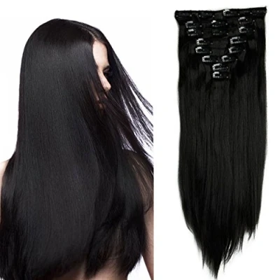 Imagen de S noilite Extensiones de Cabello Natural Cabeza Llena Hair Extensions Pedazo 8 Piezas 18 Clips Larga Recta 66cm Negro oscuro