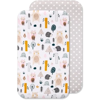 Imagen de Sábanas Minicuna 100% Algodón Compatible con Next to Me Kinderkraft Marca Francesa Fabricado en Europa (83 x 50 cm, Animales Bosques)