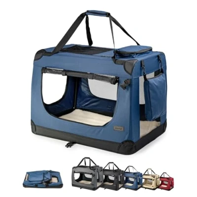 Imagen de lionto Bolsa de Transporte para perros gatos box caja plegable, (XL) 82x58x58 cm, Azul