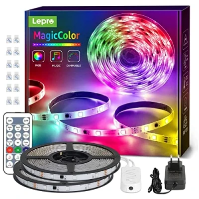 Imagen de Lepro Tira LED RGB 10M, Luces Habitación MagicColor, Música con Control Remoto, Luz de Effecto Arco Iris, Dreamcolor para Gaming, Fiesta, Dormitorio (2 x 5M, 300 LEDs)