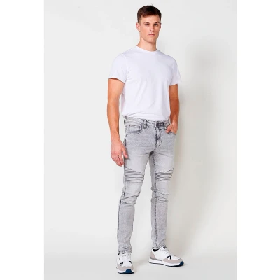 Imagen de Pantalón denim largo estilo Biker skinny fit con bolsillos Detalles en las rodillas color Gris para Hombre