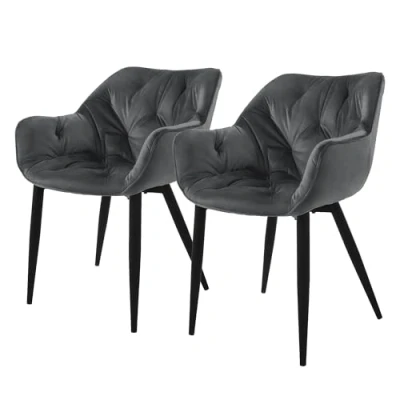 Imagen de ML Design Set 2x Sillas de Comedor con Respaldo y Reposabrazos Asiento Antracita Tapizado Funda Terciopelo Grueso Patas Metal Sillón Diseño Ergonómico Moderno para Salón, Escritorio o Cocina