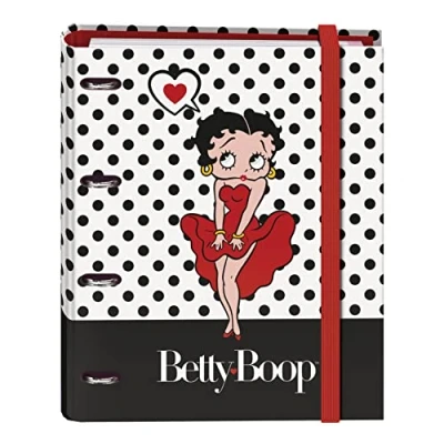Imagen de Dohe Archivador 4 Anillas con Recambio 100 Hojas Tamaño A4, Cierre Goma, Separadores de Colores, Sobre Portadocumentos, Papel 90 g/m², Compresor Betty Boop