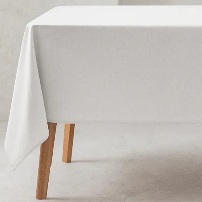 Imagen de GAMUSI Mantel Liso Tela algodón orgánico Impermeable Antimanchas Rectangular Color Blanco 140x180 cm