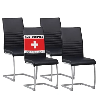 Imagen de Albatros silla cantilever MURANO Set de 4 sillas Negro, SGS probado