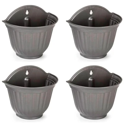 Imagen de AC Pack de 4 macetas plástico para Pared, macetero, Tiesto Colgar, Recipiente Plantas, Flores, balcón, Porche, hogar, Fabricada en España (Antracita 26 x 29,5 19 cm)