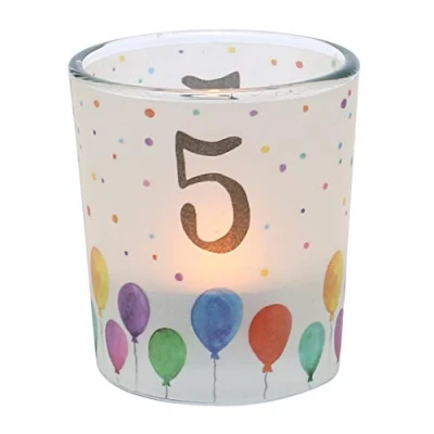 Imagen de Dekohelden24 Cinta Transparente, Incluye 1 Vela de té, 6,5 x 6 cm, diseño: número 5, portavelas Cristal 5.