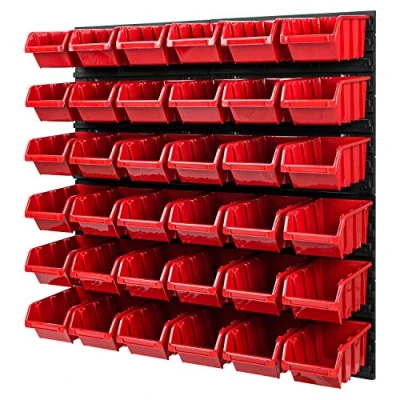 Imagen de Sistema de almacenamiento apilable, 772 x 780 mm, estantería pared, 36 unidades, con agujeros para herramientas, estante verter (rojo)