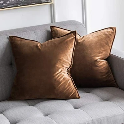 Imagen de MIULEE Funda de Cojines para Sofá Almohadas Terciopelo Suave Almohada Decorativa Moderna Cojin Sala Estar Cama Silla Dormitorio 2 Piezas 45x45 cm Marrón Chocolate