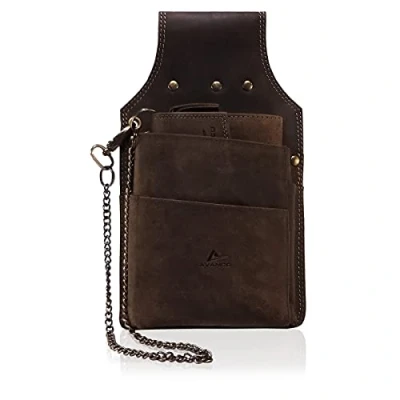 Imagen de AVANCO Juego de bolsos camarero piel, funda camarero, cartera para taxi, color marrón,