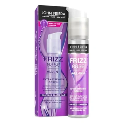 Imagen de JOHN FRIEDA Frizz Ease Todo en 1 Sérum Extrafuerte 50 ml, Antiencrespamiento para Cabellos Rebeldes, Protección contra el Calor y la Humedad, Intensifica Brillo