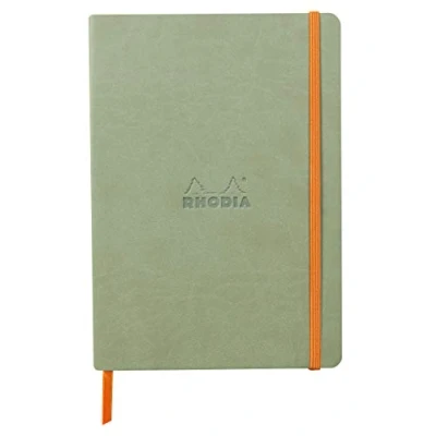 Imagen de Rhodia 117375C Cuaderno flexible Céladon A5, 14,8 x 21 cm, 160 páginas, papel Clairefontaine marfil 90 g/m2, cierre elástico, cobertura de piel sintética rodiarama