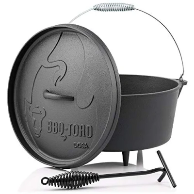 Imagen de BBQ Toro Horno Holandés con Mango I Serie Alpha Dutch Oven Hierro Fundido Quemado Barbacoa