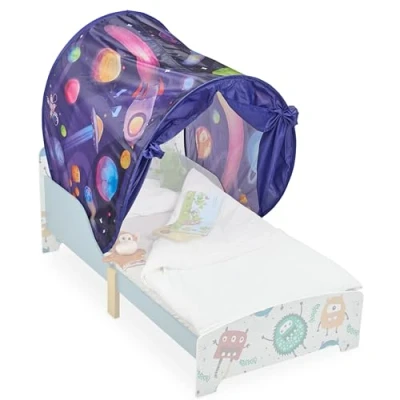 Imagen de Relaxdays Tienda de Campaña para Cama Infantil, Diseño Espacial, 220 x 79 cm, Dosel Niños, Tipi, Pop Up, Multicolor, Poliéster
