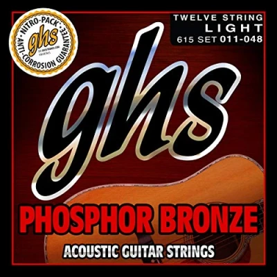 Imagen de GHS Cuerdas 615 Juego de 12 Fósforo bronce Guitarra acústica cuerdas, luz