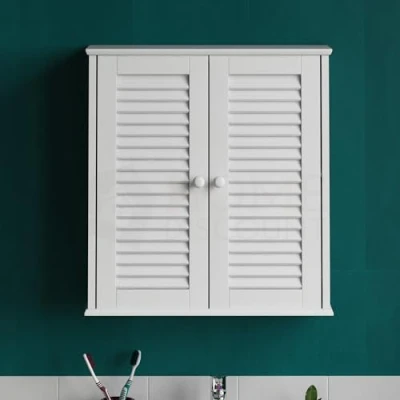 Imagen de Home Discount Mueble de baño Madera con Rejilla, Puertas Dobles, para Montar en Pared, Color Blanco