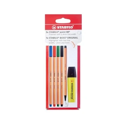 Imagen de STABILO Juego de rotuladores Fineliner &amp; Highlighter Point 88 y BOSS ORIGINAL, 6 unidades, colores surtidos