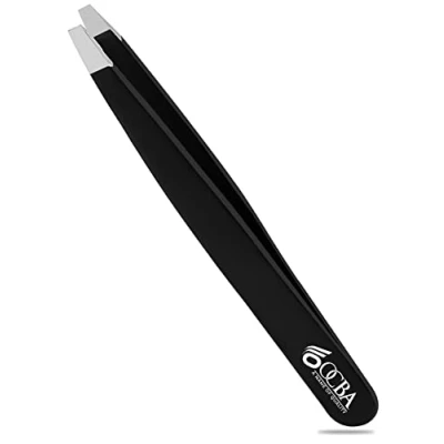 Imagen de OCBA piezas Pinzas para cejas de depilar depilación Punta mejorada profesionales con acabado antideslizante funda incluida (1 P Negro)