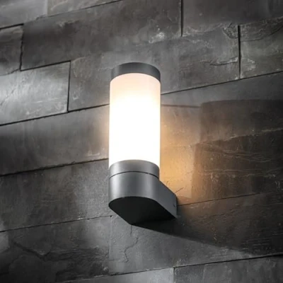 Imagen de CGC Lighting Lámpara de pared exterior con difusor ópalo (LED, IP44, E27), color gris oscuro