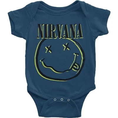Imagen de Nirvana Crezca El Bebé Inverse Smiley Band Logo Nuevo Oficial Navy Azul 0 To 24 Size Large (12 months)