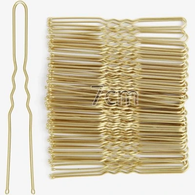 Imagen de Mbsomnus 7cm Horquillas pelo Mujer 50 Piezas Moño Pins Bobby con Caja de Almacenamiento Transparente Pinzas para el Cabello Mujeres, Niñas y Salón (Oro)
