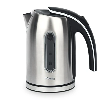 Imagen de H.Koenig Hervidor de Agua Eléctrico Pequeño, 2200W, Capacidad 1.7 L, Base 360º, Temperatura hasta 100º en Tiempo Récord, Gris BO17, 2200 W, Acero Inoxidable, 44 Decibeles