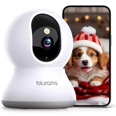 Imagen de blurams cámara Wi Fi interior, 2 K, de vigilancia, rotación 360, visión nocturna, detección movimiento/sonido, audio bidireccional compatible con Alexa(solo 2,4 GHz)