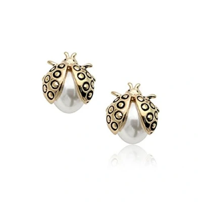 Imagen de Crystalline Azuria Mujer 18ct Chapado en Oro Rosa Mariquitas Perlas Blancas simuladas Pendientes de tuerca para y Niña